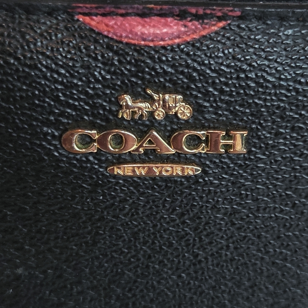 Coach Lips Print Black Canvas & Leather Snap Wallet C3324 - Picture 2 of 8